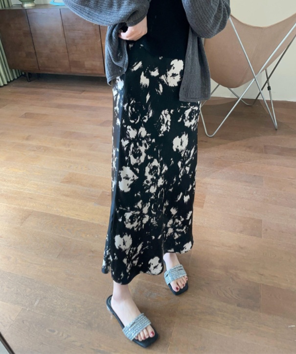  ロングスカート 花柄マーメイドロングスカート