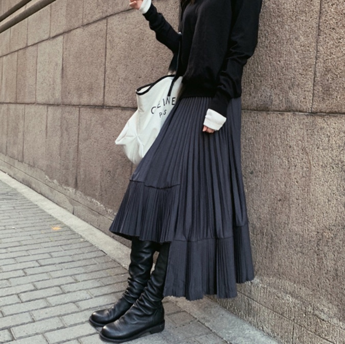 ロングスカート ティアード プリーツ マーメイドスカート