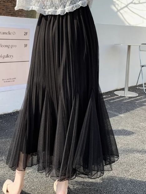 ロングスカート ふんわり揺れる プリーツマーメイドスカート