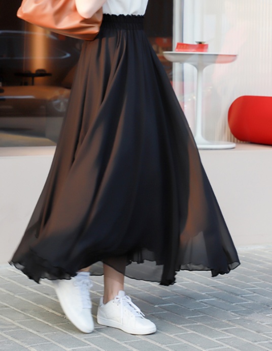 ロングスカート 優雅な揺れ感 マキシ丈シフォンスカート