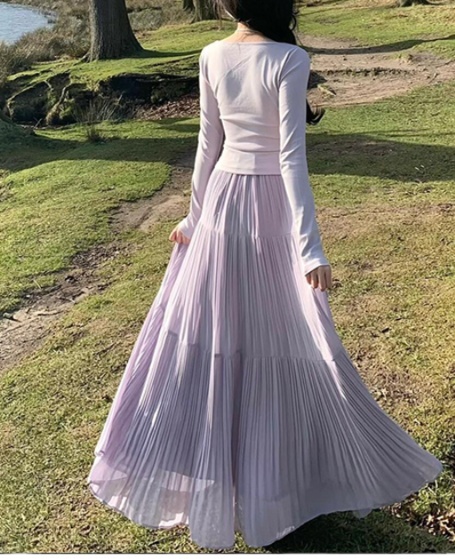 ロングスカート エアリープリーツ ロングマキシスカート