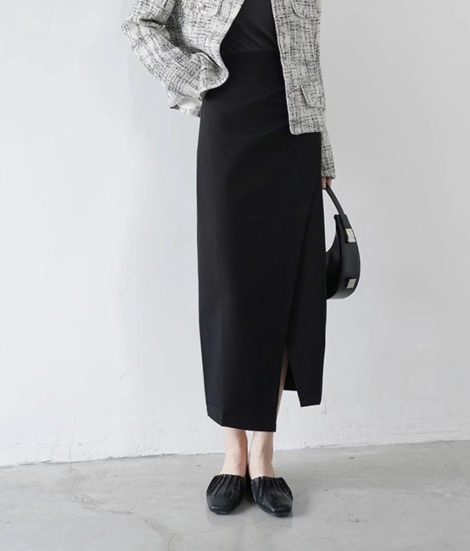 ロングスカート すっきりシルエット ラップスカート