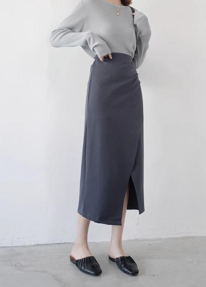 ロングスカート すっきりシルエット ラップスカート