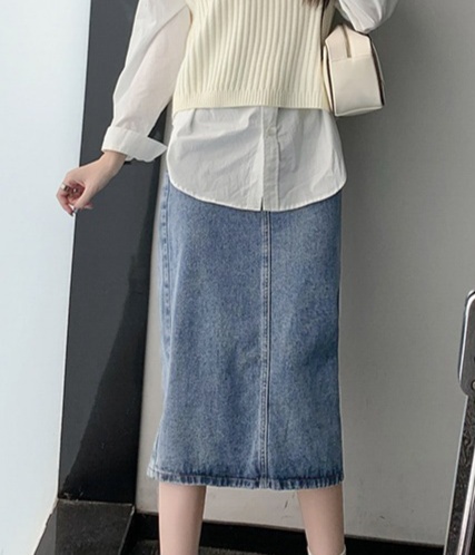 ロングスカート すっきりシルエット ミディ丈デニムスカート