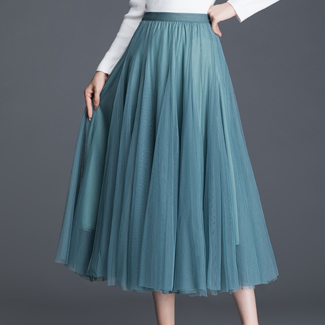 ロングスカートチュールプリーツスカート