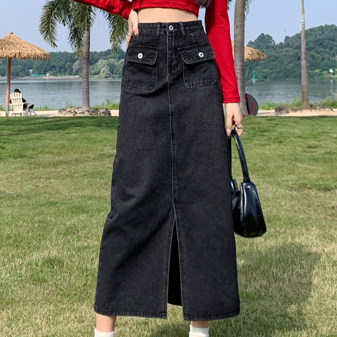 ロングスカート ゆったりマキシ丈デニムスカート
