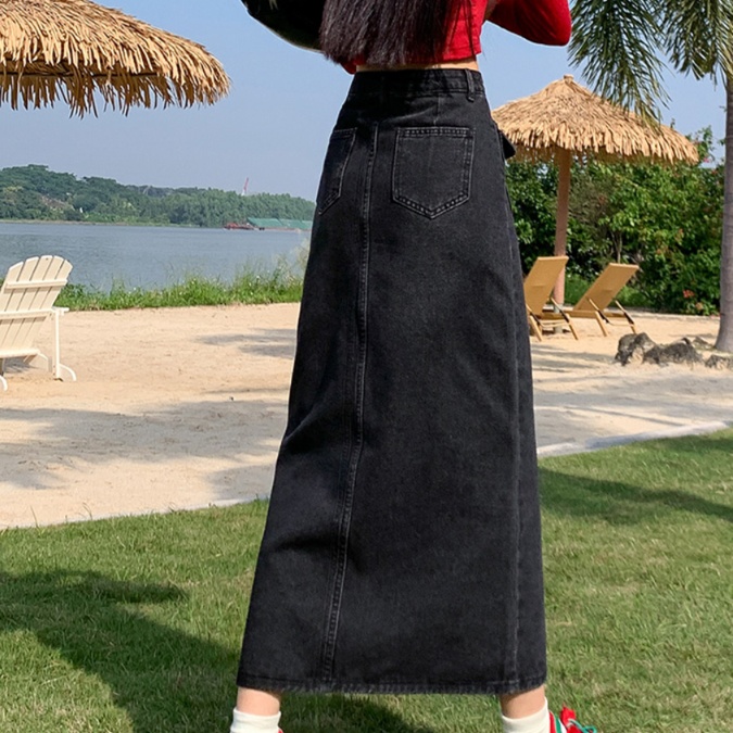 ロングスカート ゆったりマキシ丈デニムスカート