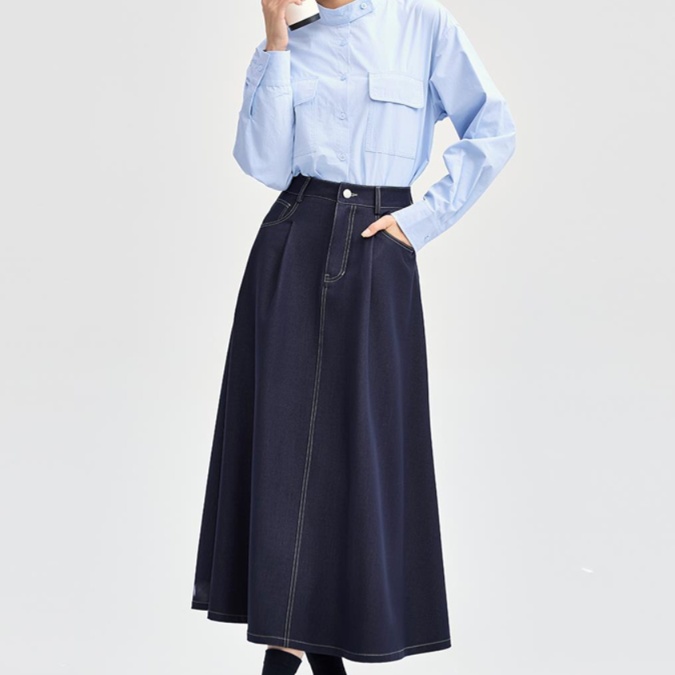 ロングスカート フレアシルエット マキシ丈デニムスカート