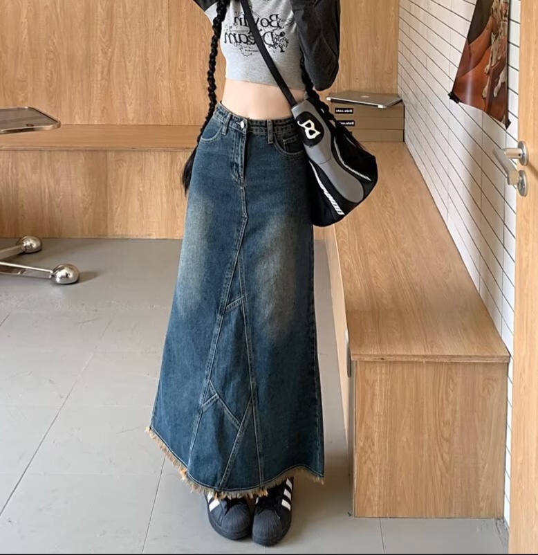 ロングスカート パネルデザイン マキシ丈デニムスカート