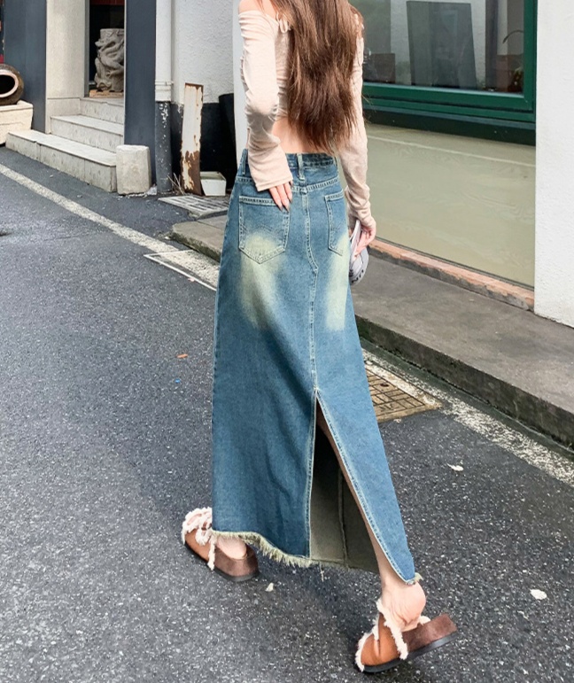 ロングスカート フレアシルエット マキシ丈デニムスカート
