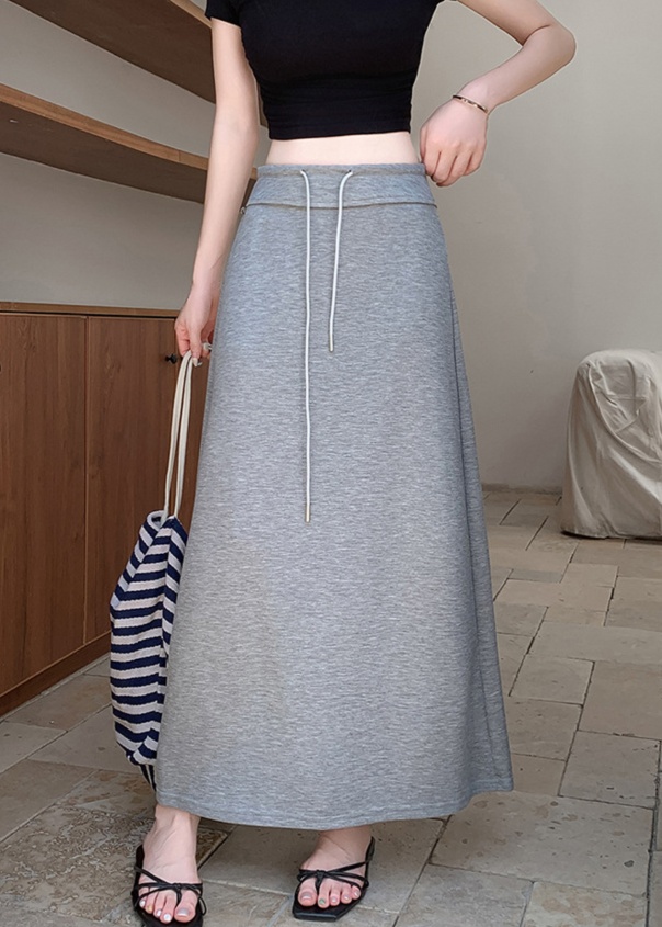 ロングスカート ドローコード付き綿混ロングマキシスカート