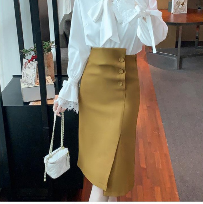 ロングスカート 上品フレアラインラップスカート