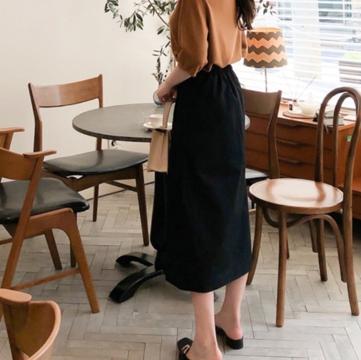 ロングスカート サイドボタン飾り ミモレ丈ラップスカート