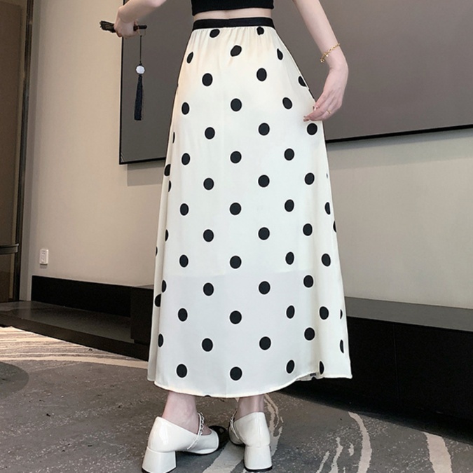 ロングスカート 水玉柄マキシ丈フレアスカート