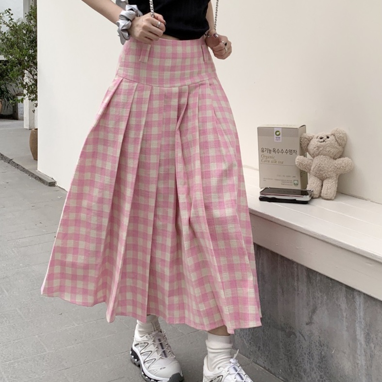 格子模様プリーツロングスカート