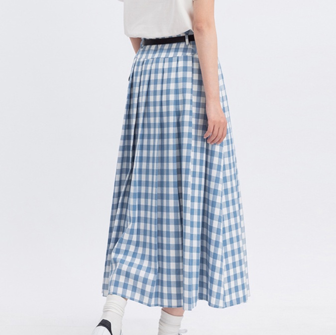 格子模様プリーツロングスカート