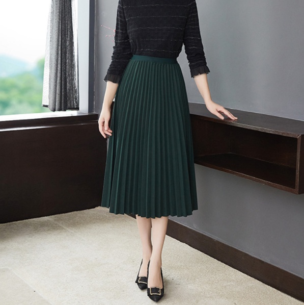 ロングスカート 上品なプリーツミディスカート