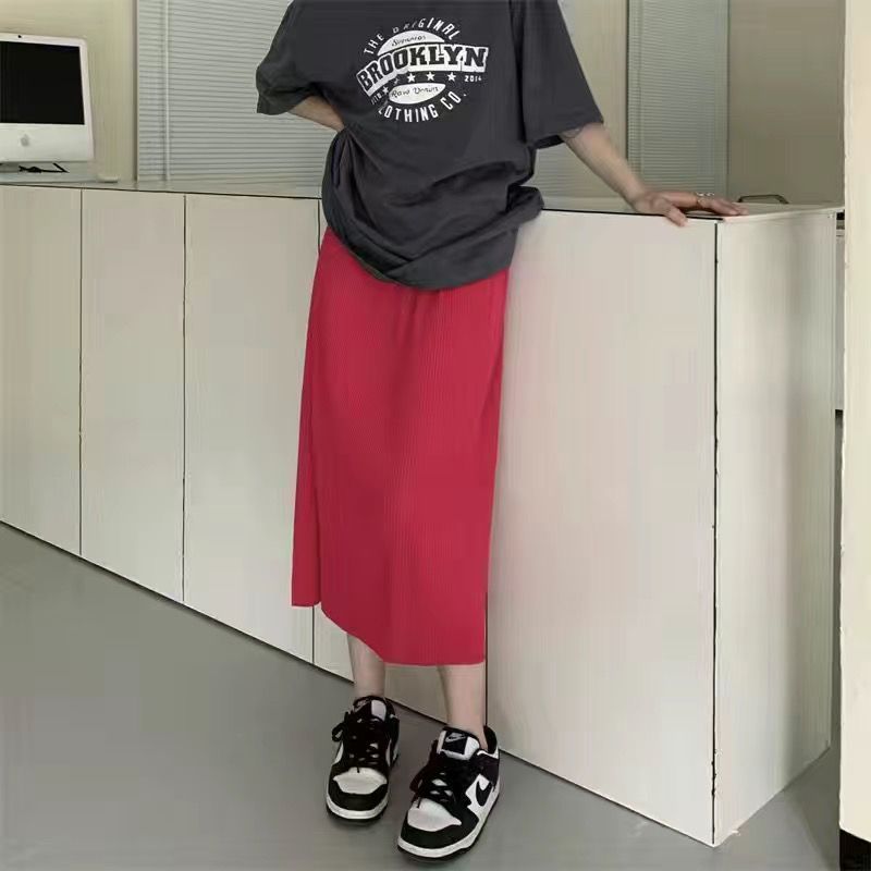 ロングスカート プリーツタイトスカート