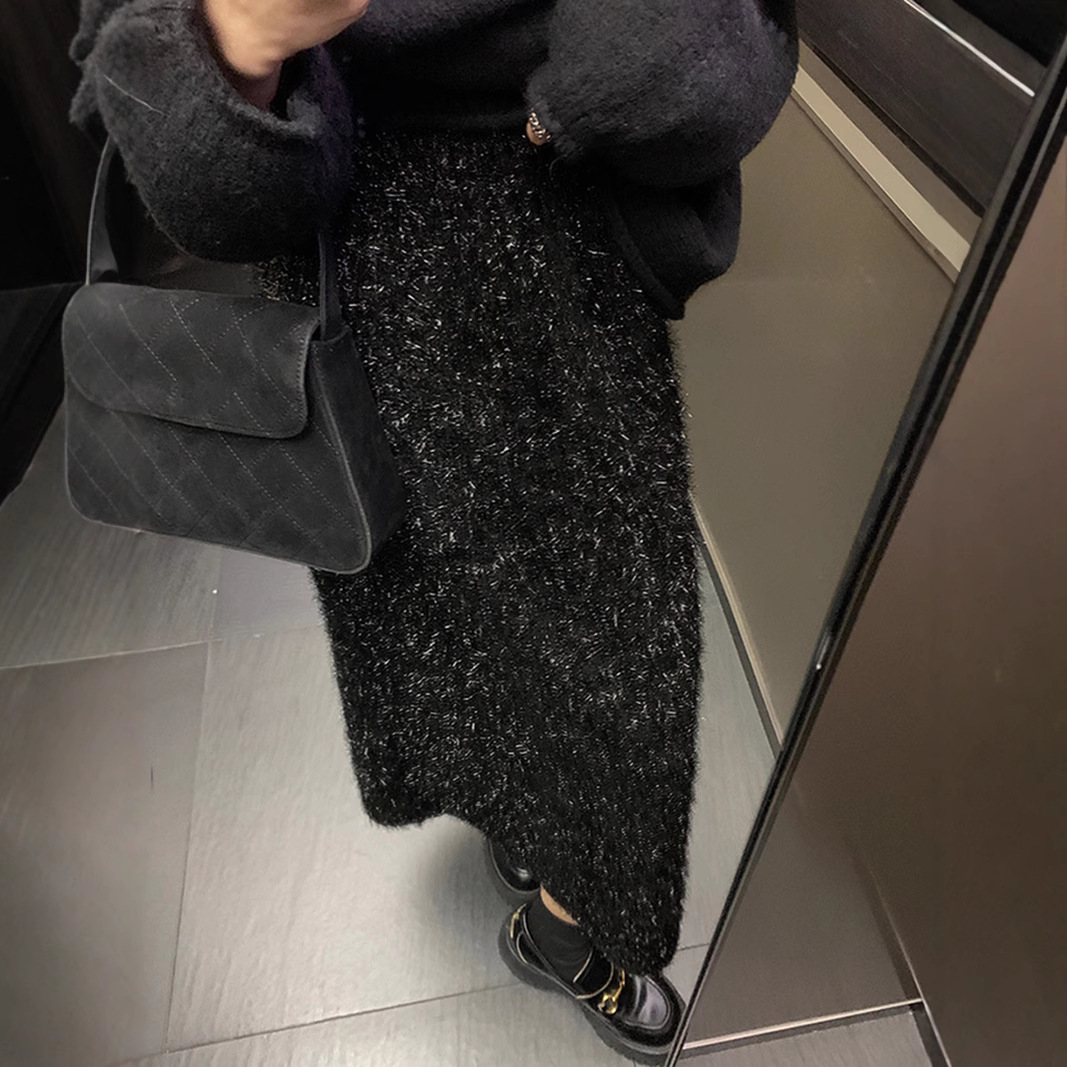 ロングスカート きらめき輝くスパンコール入り光沢スカート