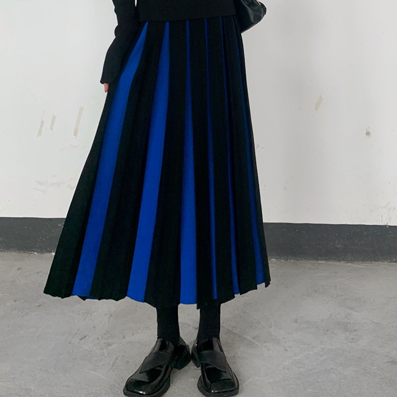 バイカラー切り替えギャザープリーツロングスカート