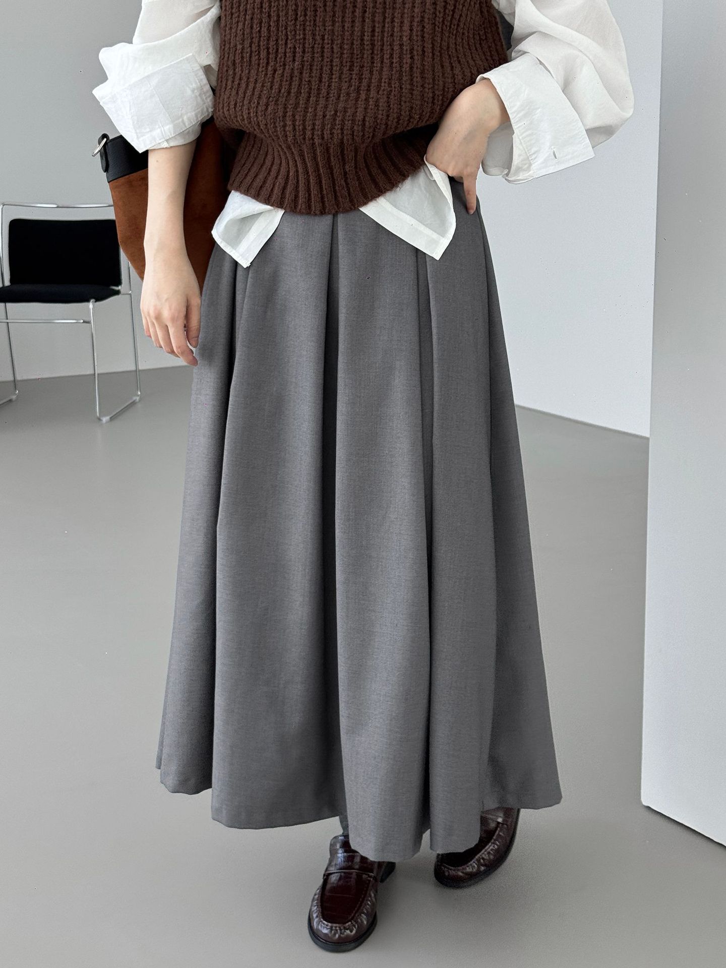 ロングスカート 上質感ロングプリーツスカート