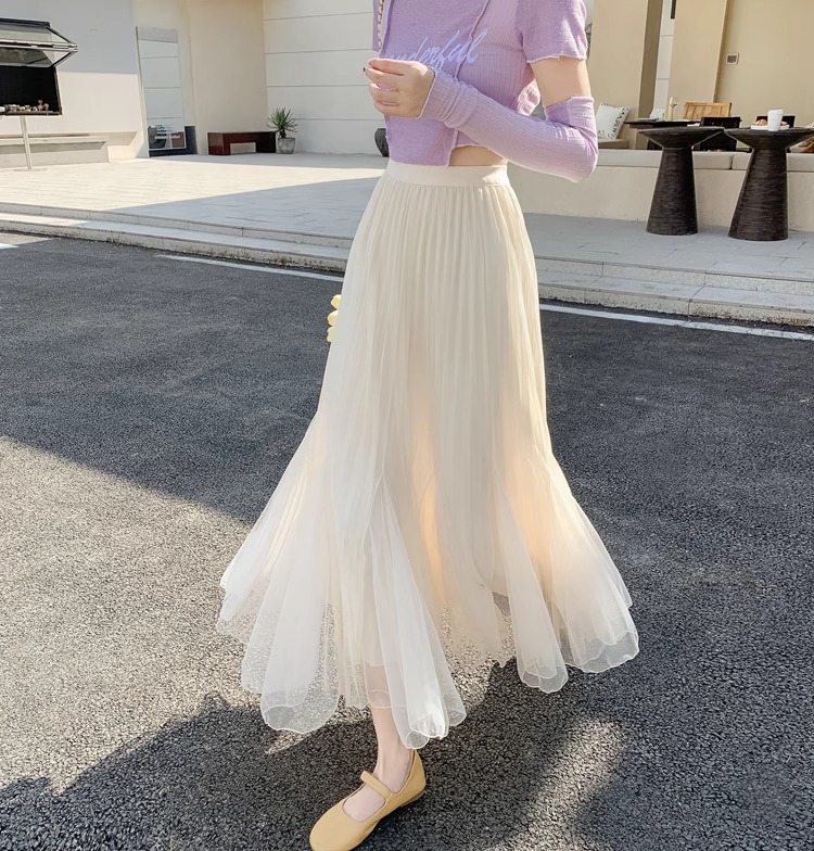 ロングスカート ふんわり揺れる プリーツマーメイドスカート