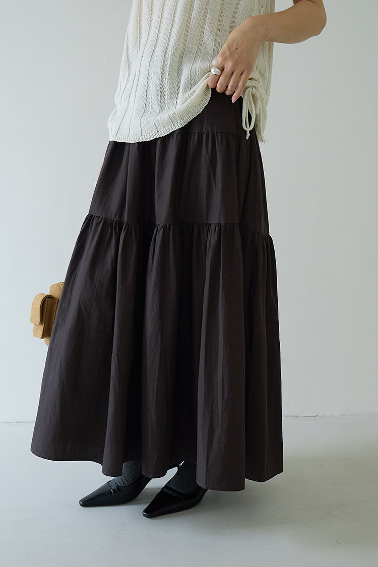 ロングスカート ティアードギャザー マキシスカート
