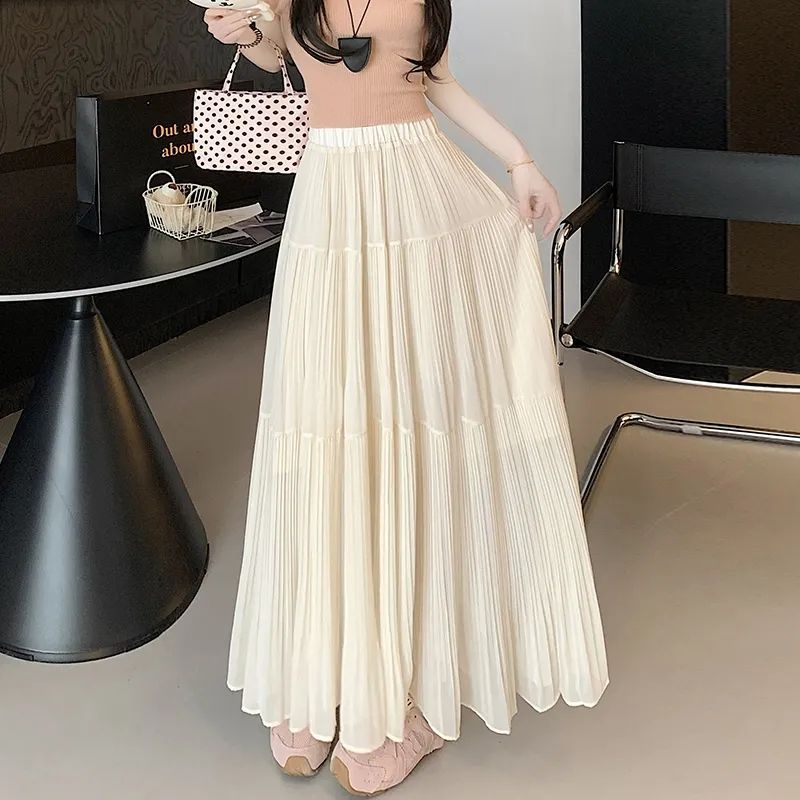 ロングスカート ふんわり優雅プリーツマキシスカート