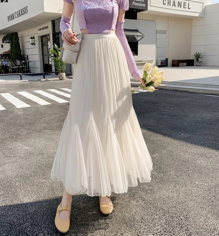ロングスカート ふんわり揺れる プリーツマーメイドスカート