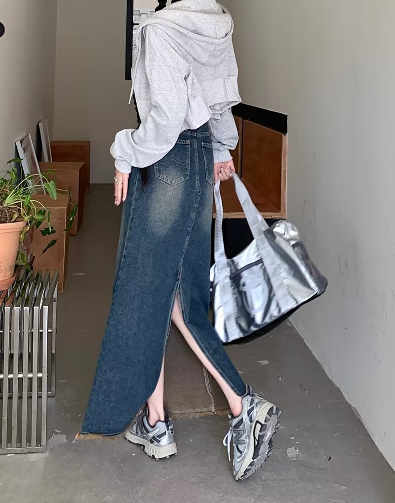 ロングスカート パネルデザイン マキシ丈デニムスカート