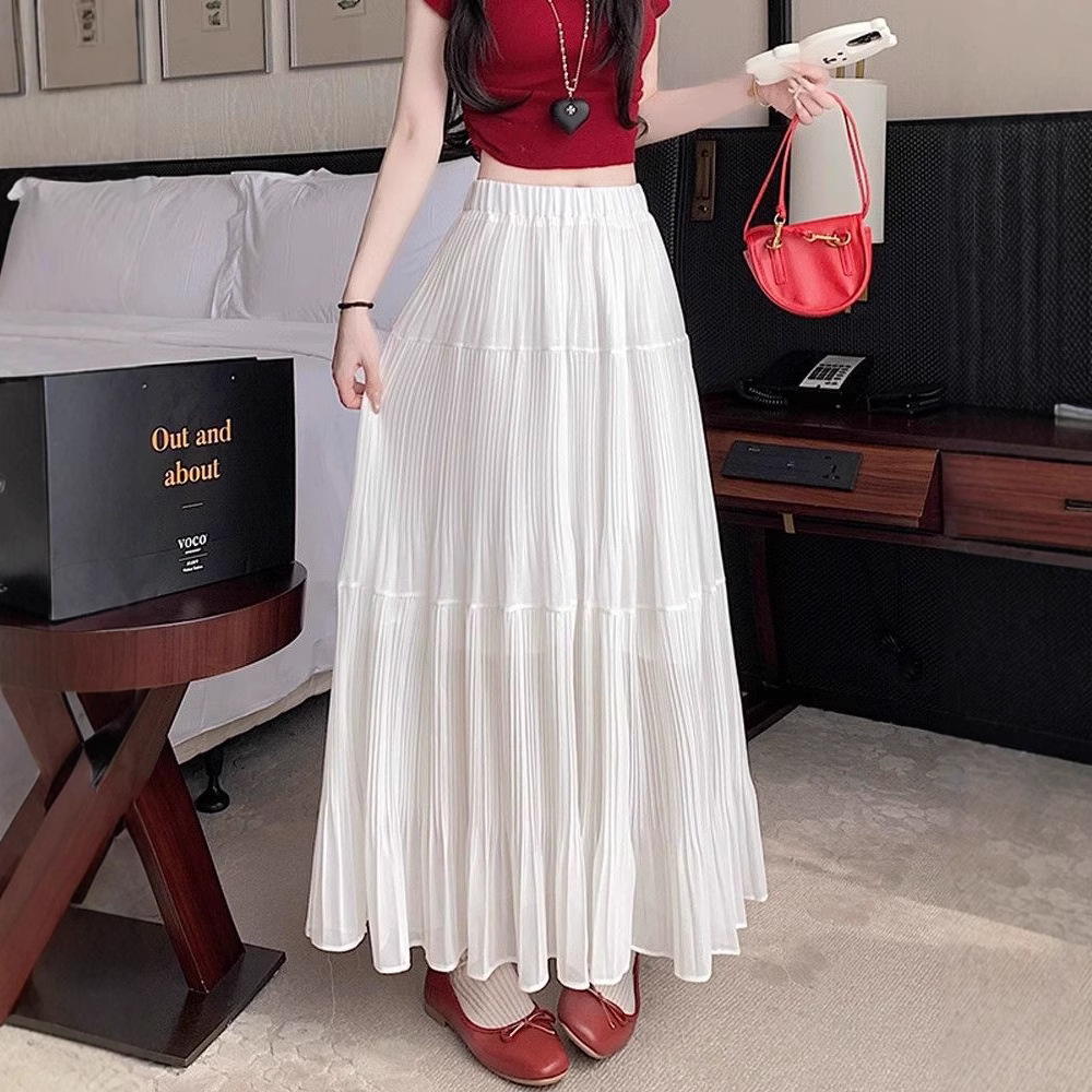 ロングスカート ふんわり優雅プリーツマキシスカート