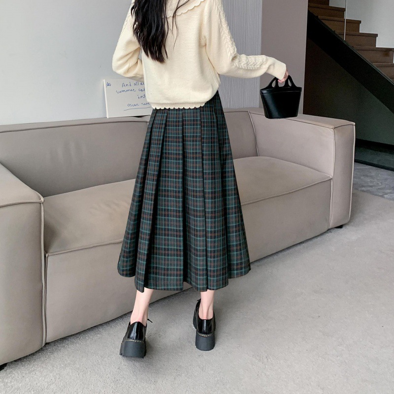 ロングスカート クラシック風チェックプリーツスカート