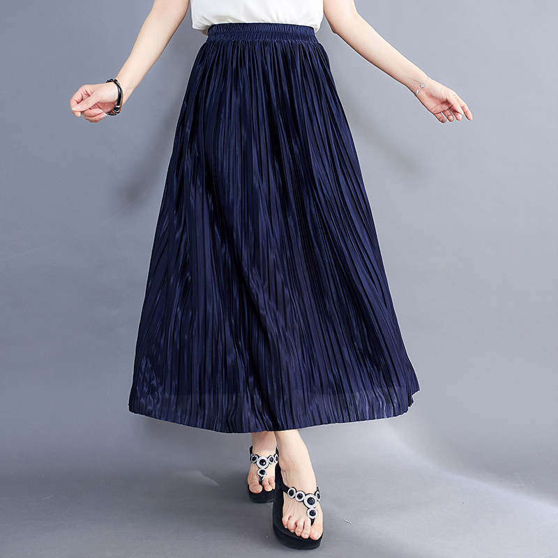 ロングスカート なめらか光沢プリーツマキシスカート