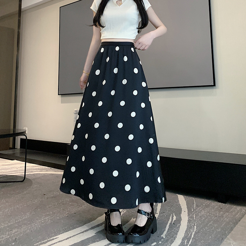 ロングスカート 水玉柄マキシ丈フレアスカート