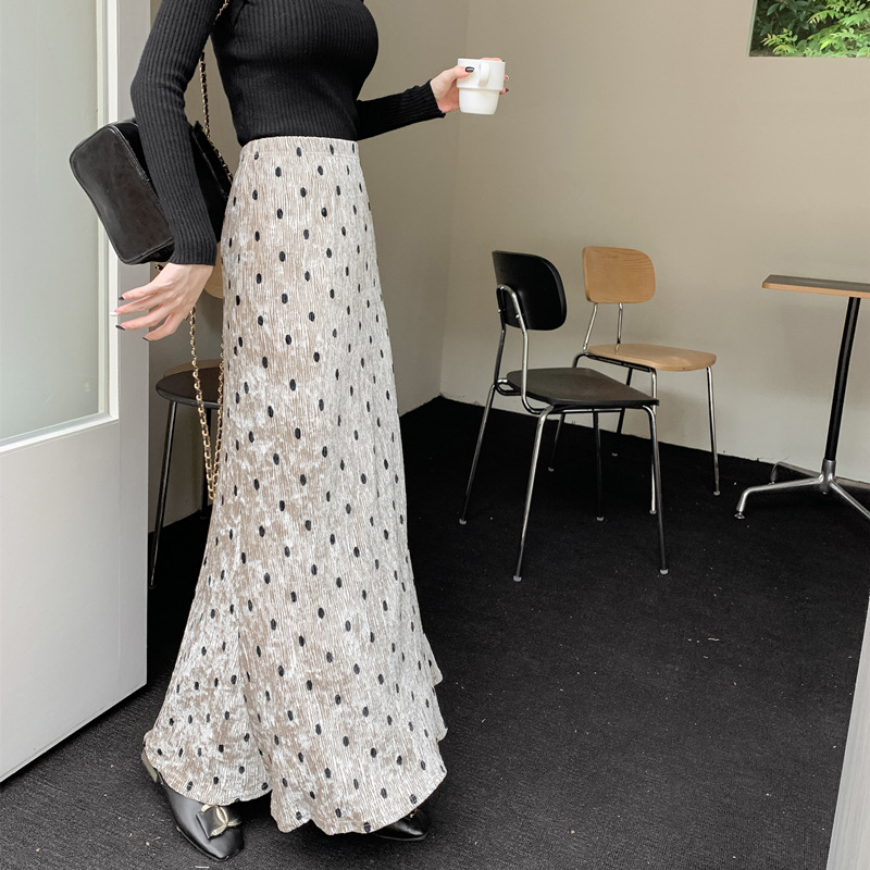 ロングスカート 水玉柄プリーツマキシスカート