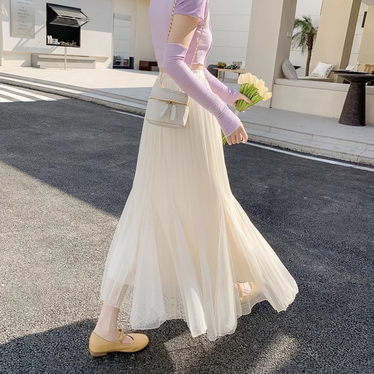 ロングスカート ふんわり揺れる プリーツマーメイドスカート