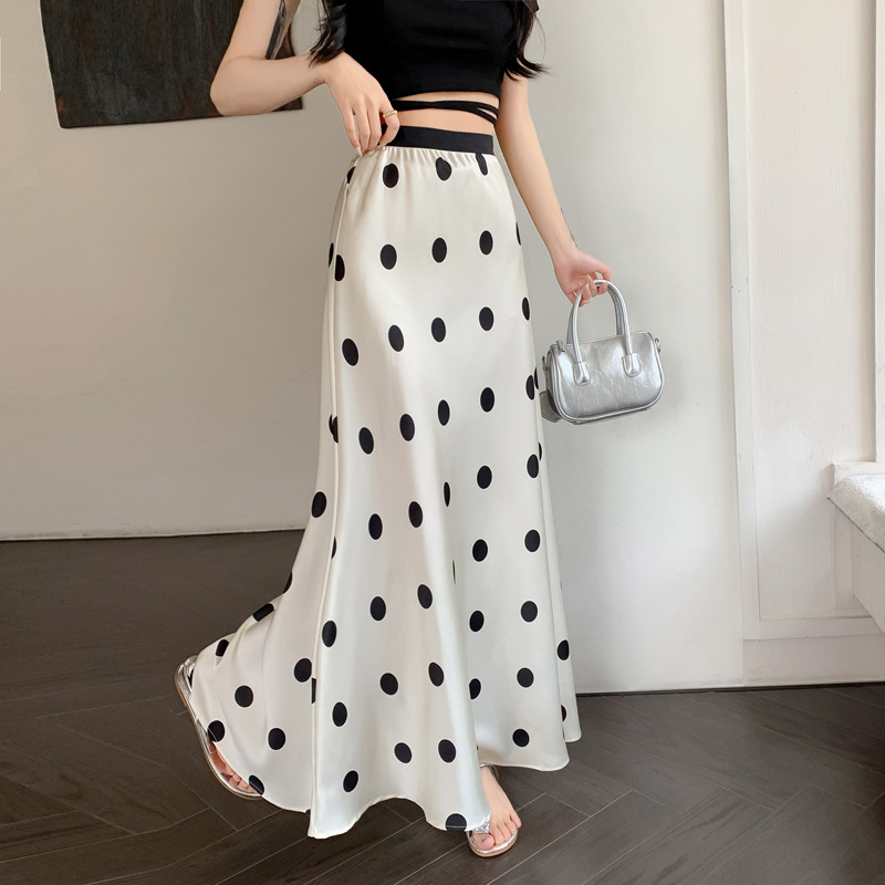 ロングスカート 水玉柄マキシ丈スカート