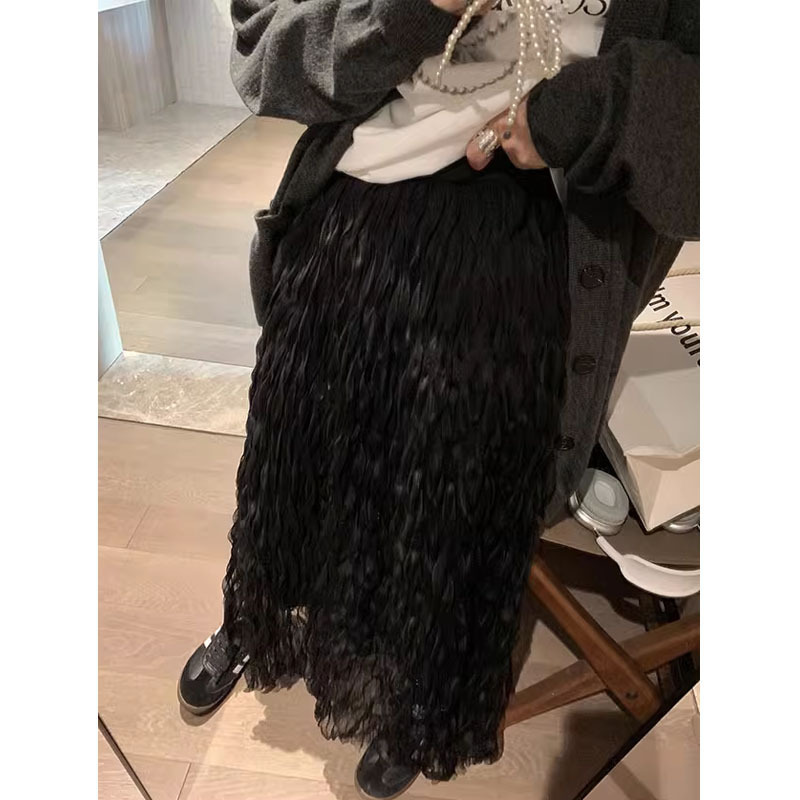 ロングスカート ウェーブ加工ロングプリーツスカート