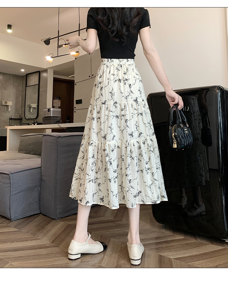 ロングスカート 小花柄ティアードギャザースカート
