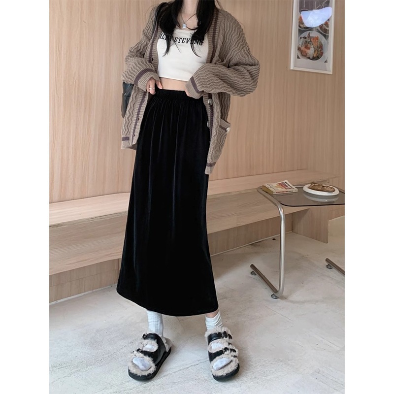 ベロア素材 ゆったりロングスカート