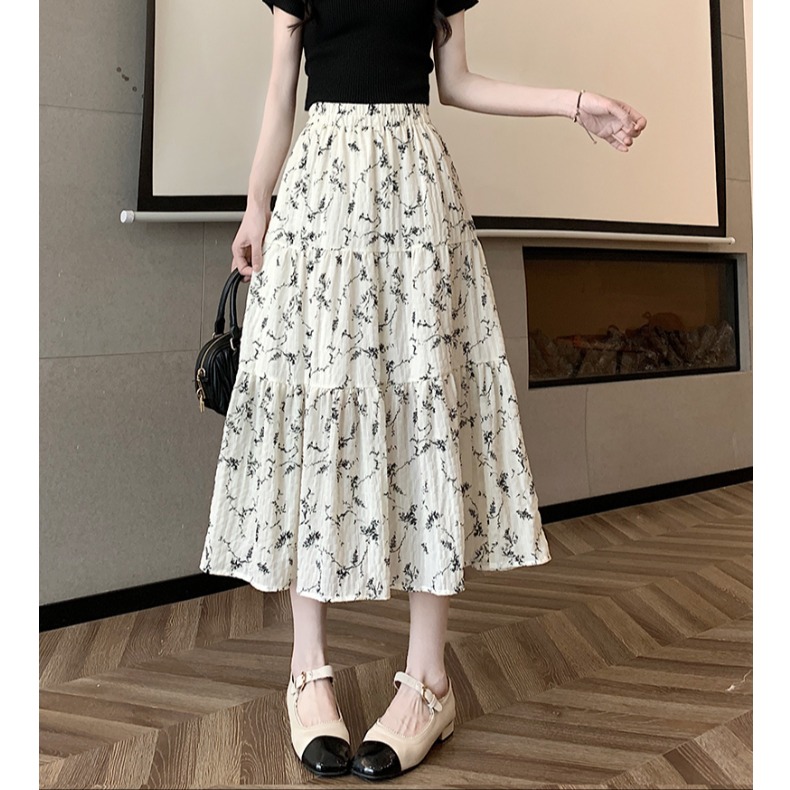ロングスカート 小花柄ティアードギャザースカート