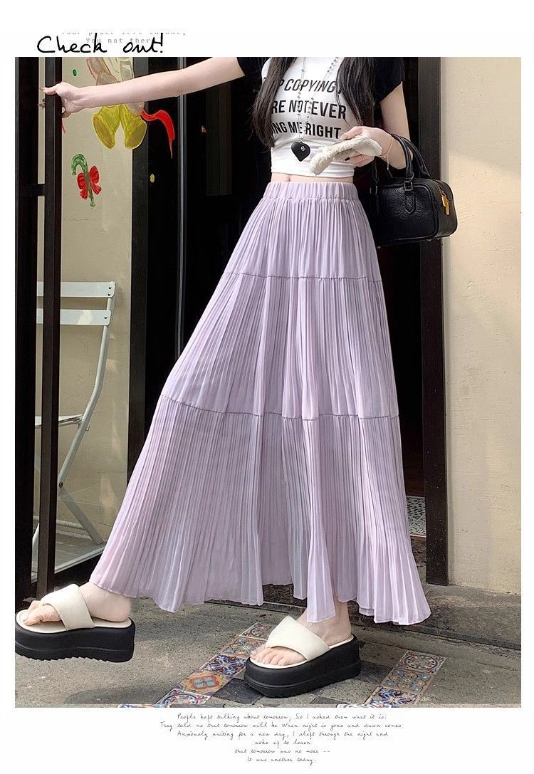 ロングスカート ふんわり優雅プリーツマキシスカート