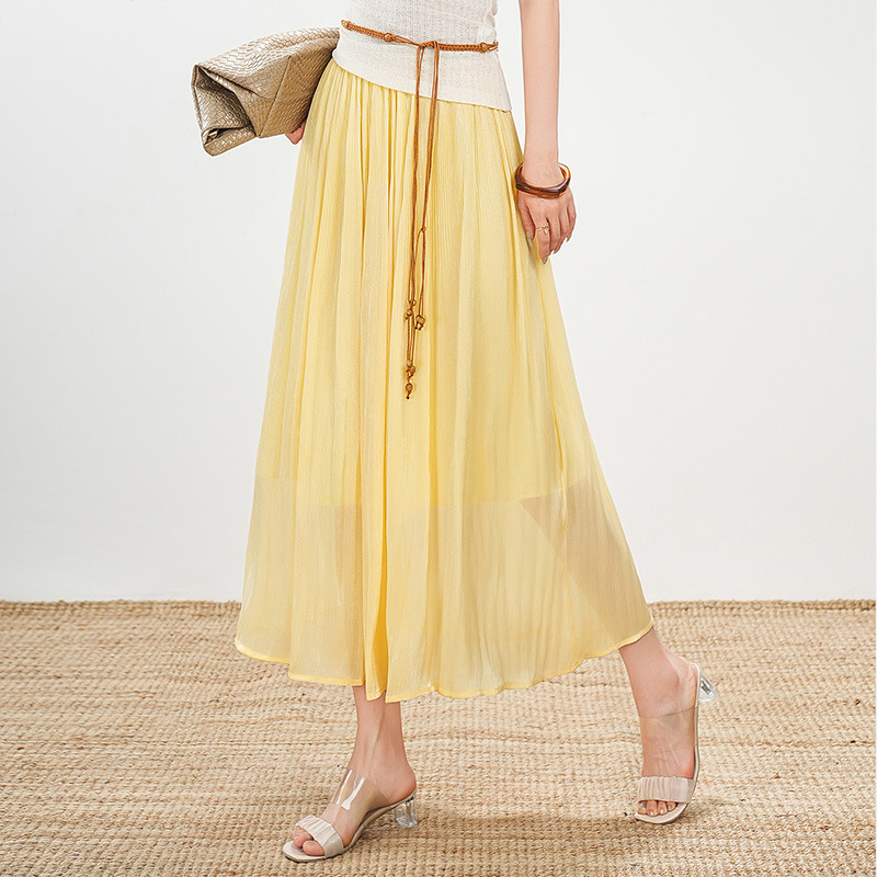 ロングスカート 優美なプリーツ シフォンマキシスカート
