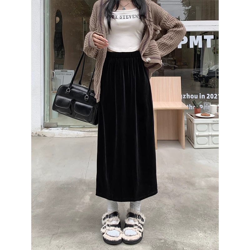 ベロア素材 ゆったりロングスカート