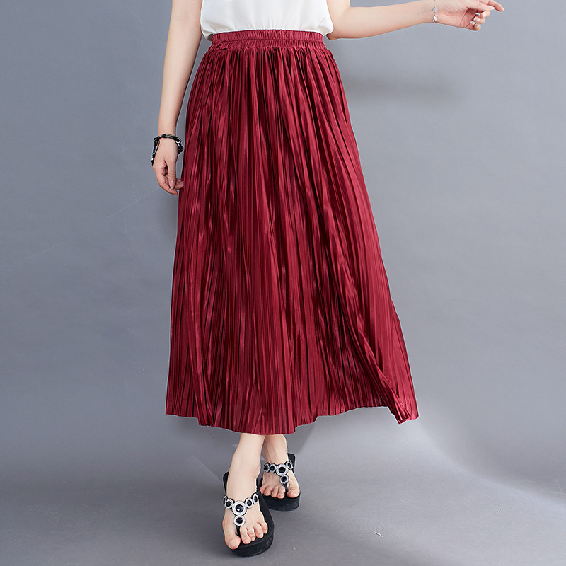 ロングスカート なめらか光沢プリーツマキシスカート