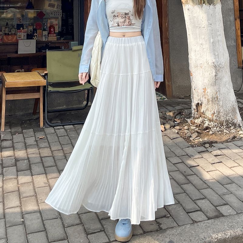 ロングスカート ふんわり優雅なティアードプリーツスカート