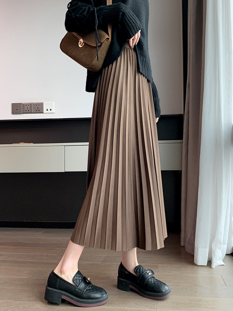 ロングスカート 上品な揺れ感プリーツミディスカート