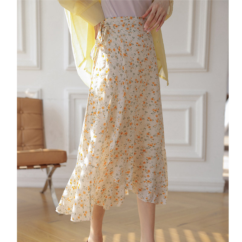花柄シフォン優美ロングスカート