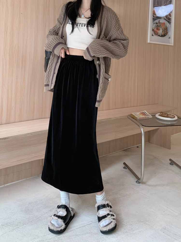 ベロア素材 ゆったりロングスカート