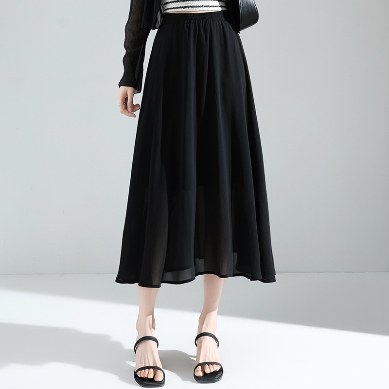 ロングスカート 優雅なシフォン素材のミモレ丈フレアスカート